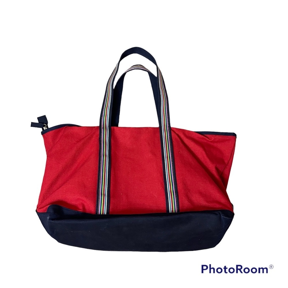 Red & Navy Amanda Smith Tote Bag with Rainbow Handles